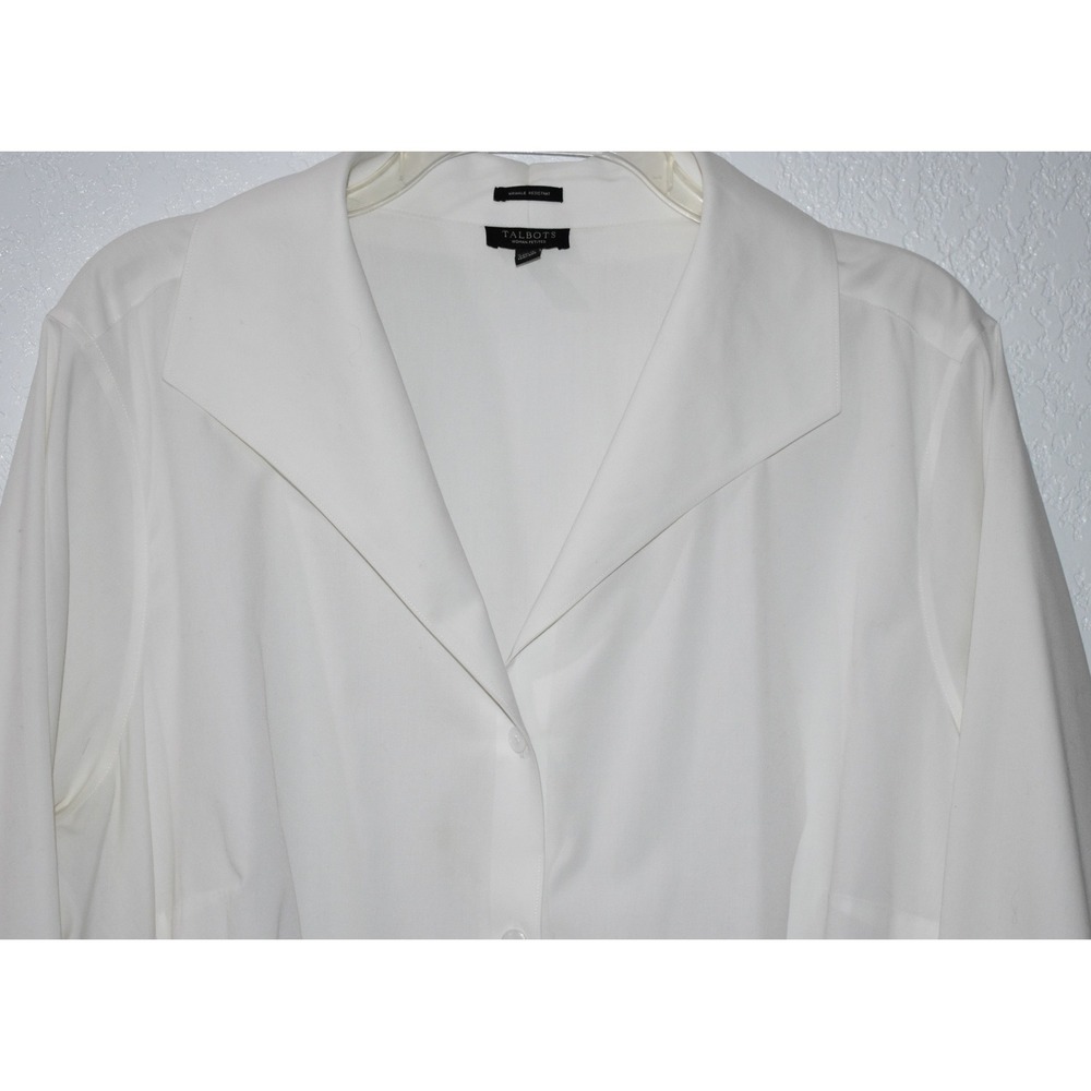 Talbots 20WP Wrinkle Resistant Shirt White Button Down Blouse Stretch Cotton